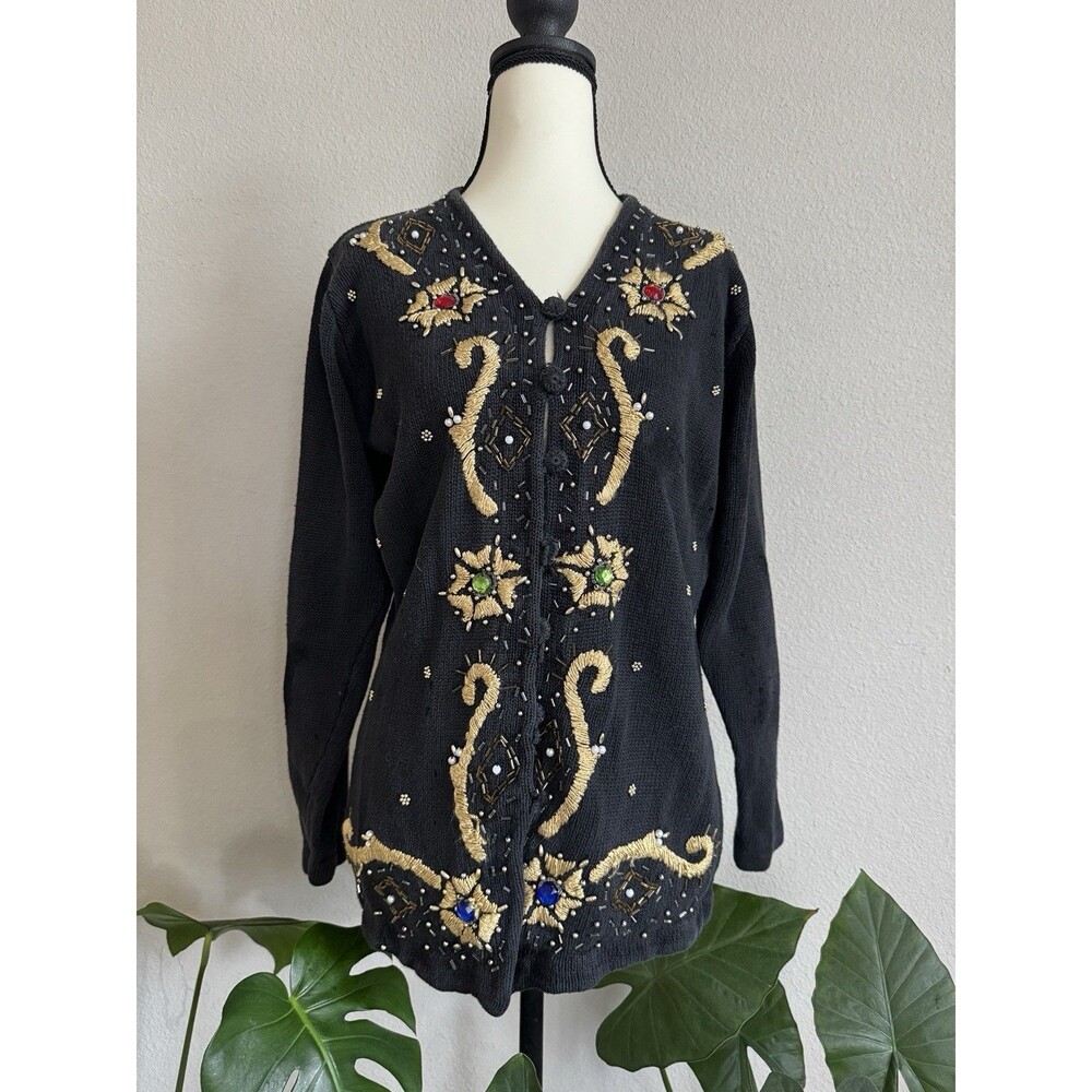 Vintage Victoria Jones Grandmacore Beaded Embroidered Statement Cardigan S
